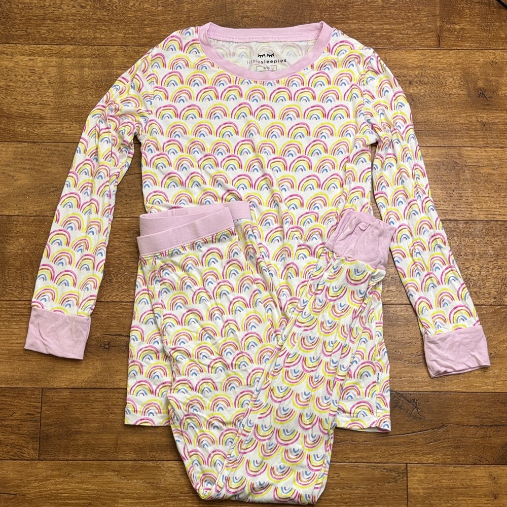 Little Sleepies LS Pastel Rainbows Two Piece Bamboo Pajama Set Kids Size 9/10